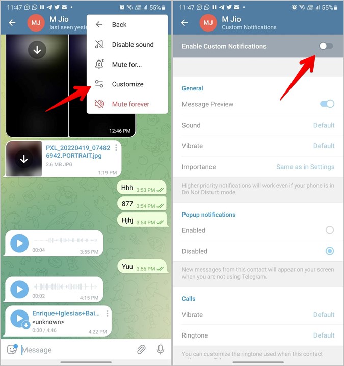 Telegram Android Customize Notification