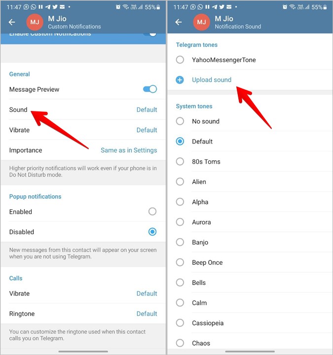 Telegram Android Upload Sound