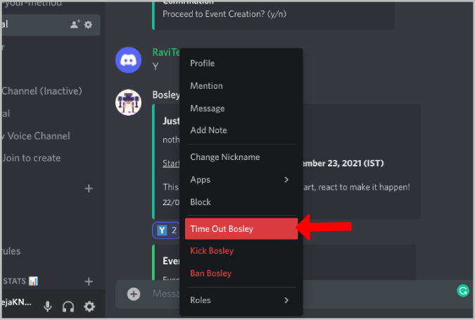 timing out user on Discord