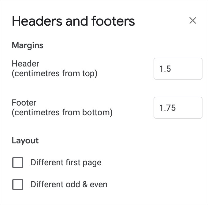 add margin to header in google docs web