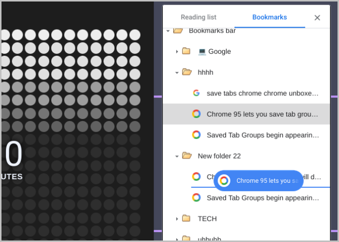 using drag and  drop to manage Chrome bookmarks