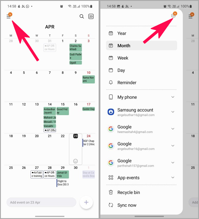 samsung calendar settings