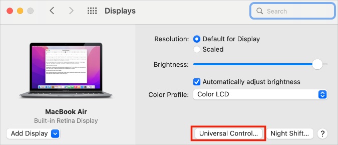 open universal control menu on mac