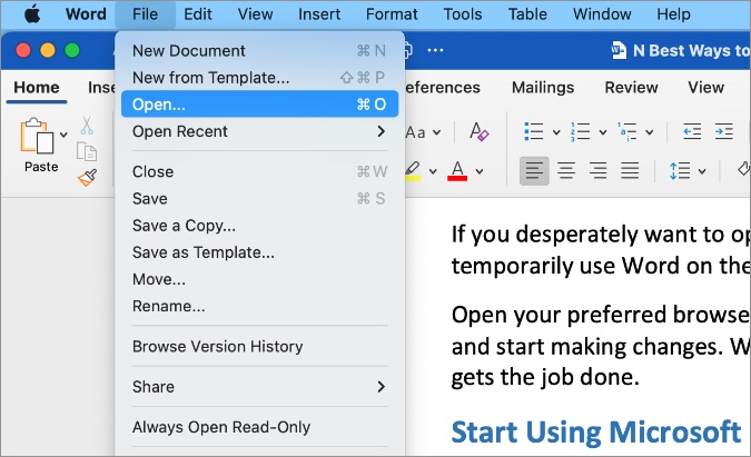 open files menu on mac