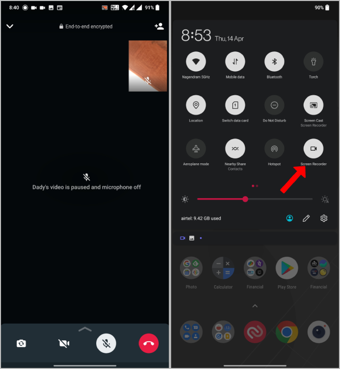 stopping screen recording on Android