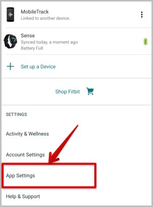 app settings on Fitbit app