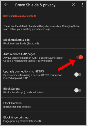 Enabling Auto-redirect AMP Pages on Brave Browser