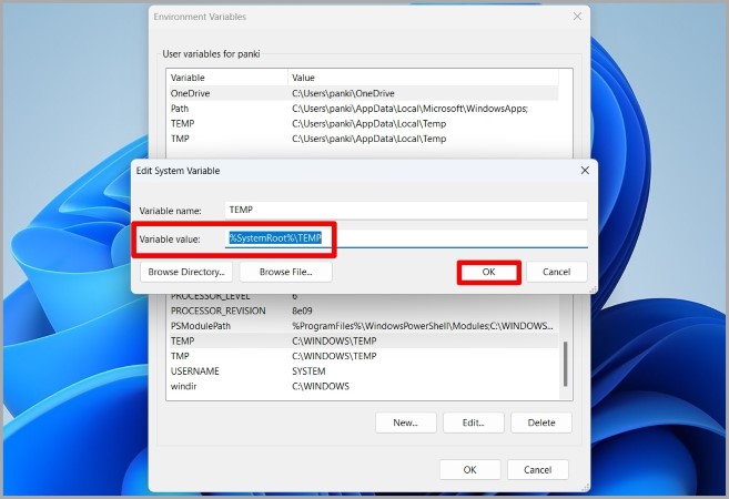 Change Folder Path for TEMP Folder on Windows 11
