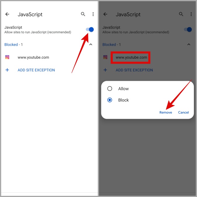Disable JavaScript in Chrome for Android