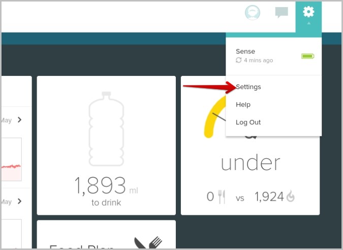 opening settings in the Fitbit dashboard