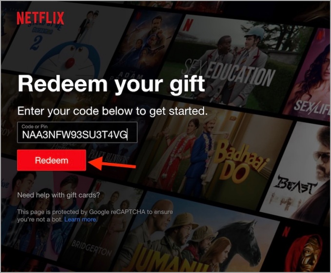 redeem Netflix gift card 