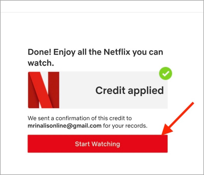 redeem Netflix gift card successful