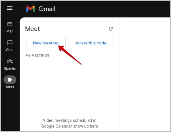 Starting a new meeting from Gmail