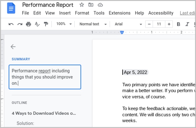 Summary feature in Google Docs
