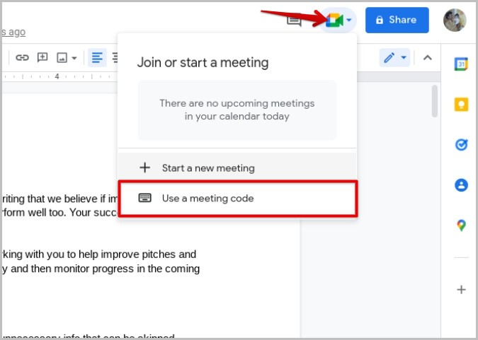 Joining Google meet from the Google Docs