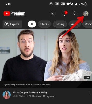 opening profile settings on YouTube Android