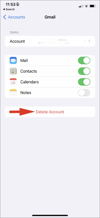 delete gmail account ios calendar settings