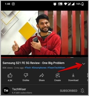 Opening description in YouTube mobile