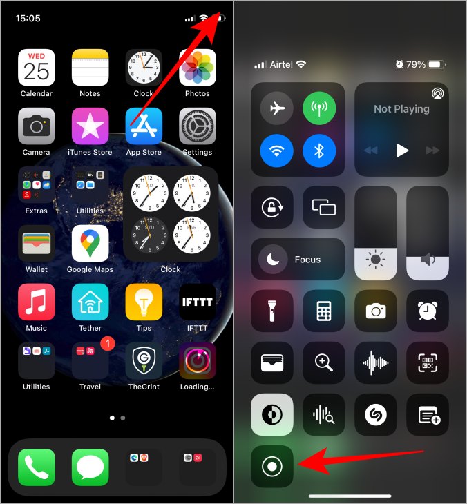 access screen recorder from control center in iphone