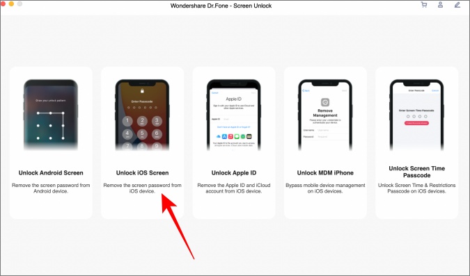 unlock iOS screen option on dr.fone in macOS