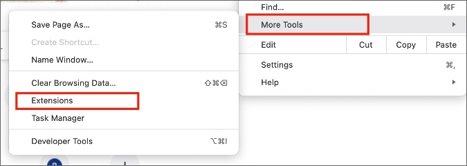 open extensions menu in chrome