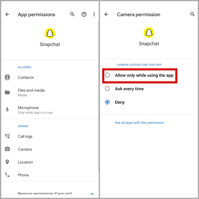 Allow Snapchat Permissions on Android