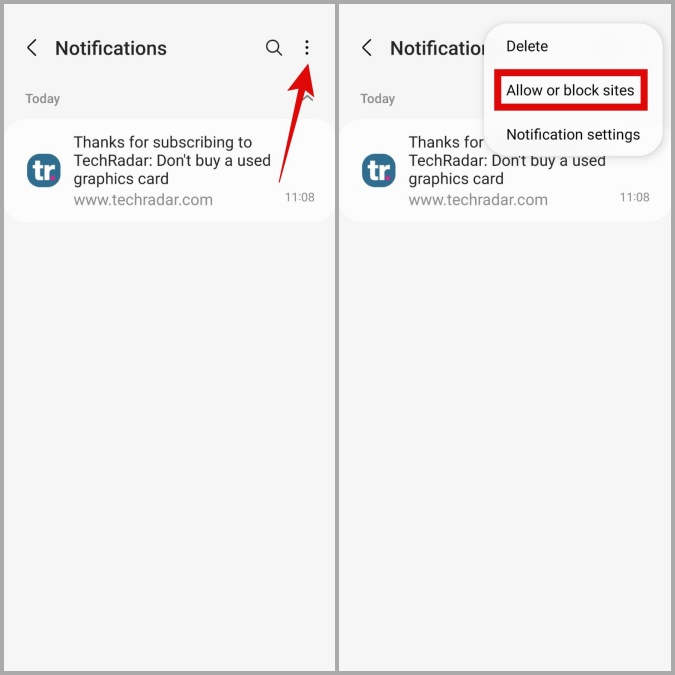Allow or Block Website Notifications on Samsung Internet Browser