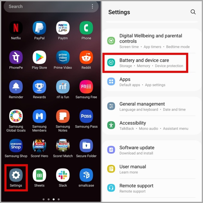 Configuración de la batería en el teléfono Samsung