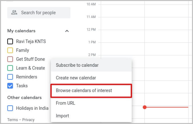 Browser Calendars on Interest on Google Calendar