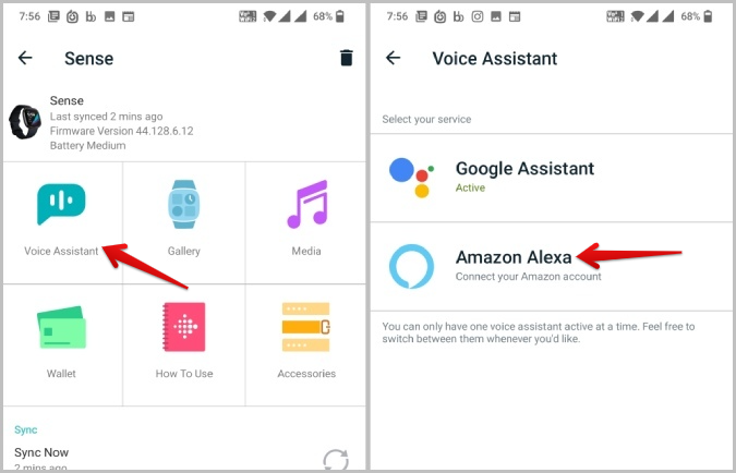 Alexa voice assistant on Fitbit app