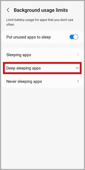 Deep Sleeping Apps on Samsung Phone