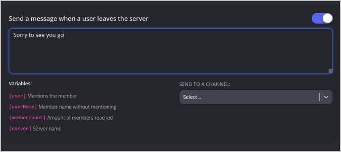 Server leaving message on the Discord channel