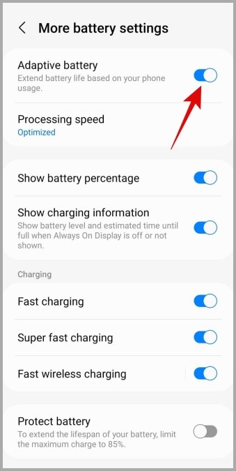 Habilitar la batería adaptable en el teléfono Android