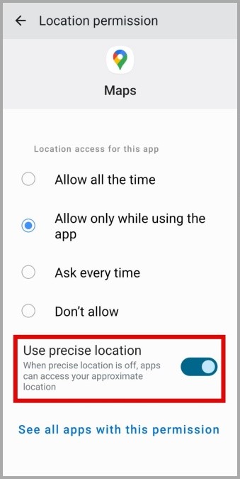 Habilitar ubicación precisa para mapas en Android
