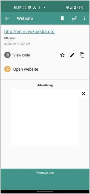 Resultado del código QR de escaneo de la aplicación Google Pixel