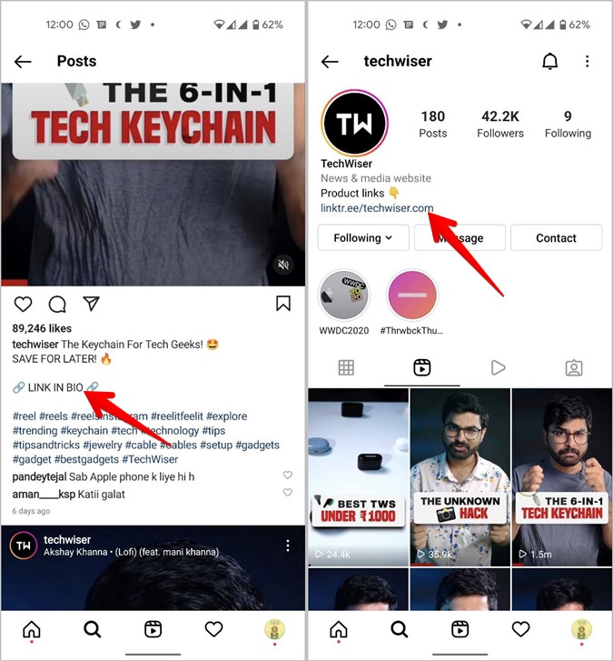 TechWiser Link in Bio Instagram CTA post