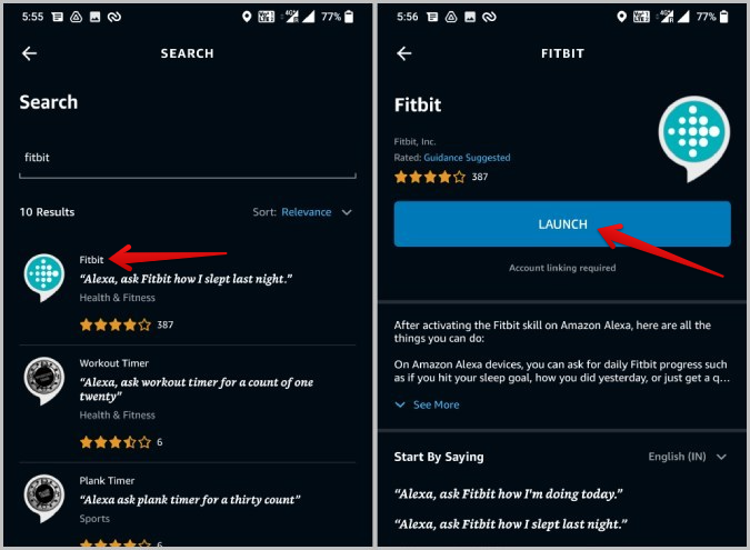 launching Fitbit skill on Alexa