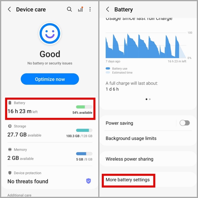 Más configuraciones de batería en Android