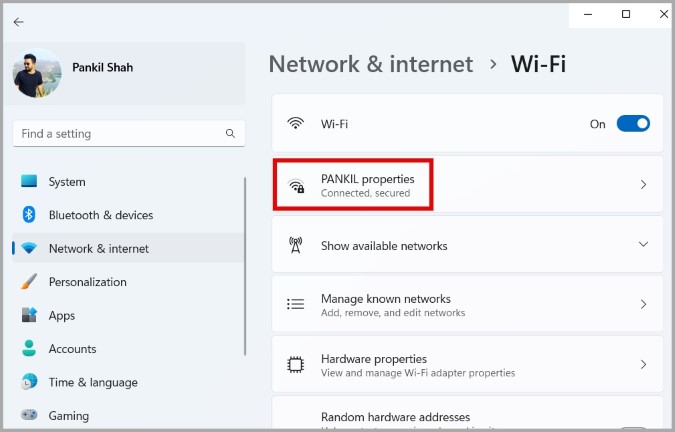 Open Wi-Fi Properties on Windows 11