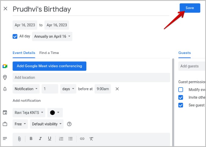 Saving Birthday Calendar events on Google Calendar