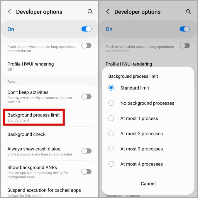 Set Background Process Limit on Android Phone