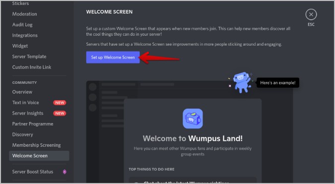 Setting up welcome Screen on Discord