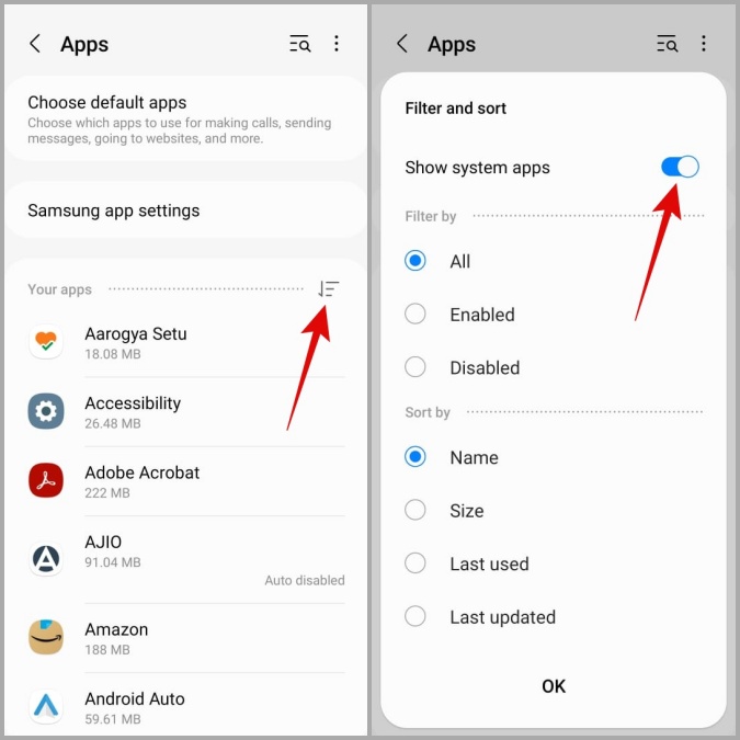 View System Apps on Samsung Phone