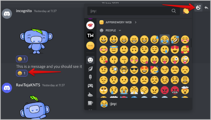 reacting with emojis wot messages on Discord 