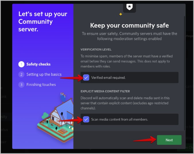 safety checks to enable Community on Discord