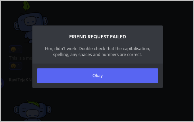 Friend request failed on Discord