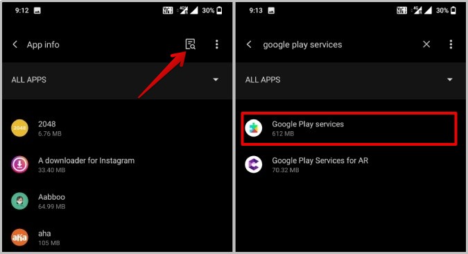 Servicios de Google Play en la configuración de Android 