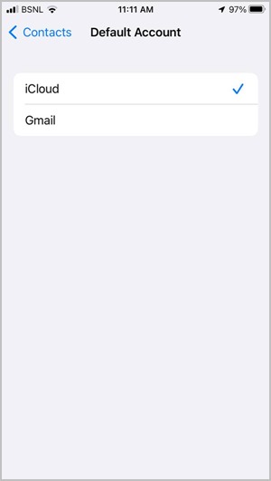 iPhone Contacts Default Gmail
