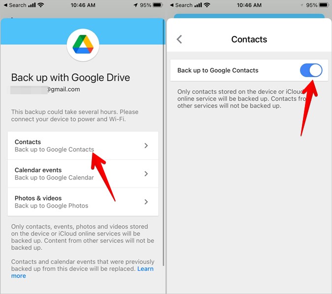 iPhone Google Drive Backup Contacts