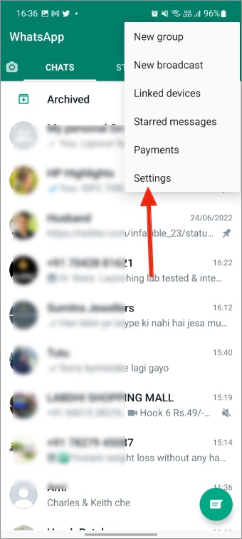 open whatsapp settings on android